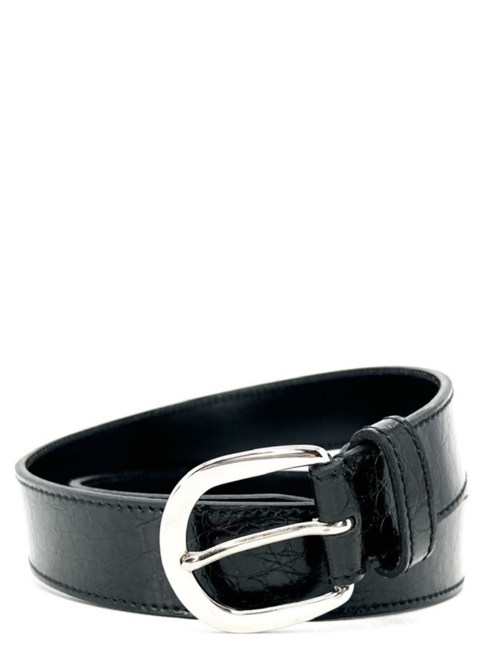 Miguel Bellido Belt Men’s Size 32 Black Croc Embossed Leather Silver Buckle EUC